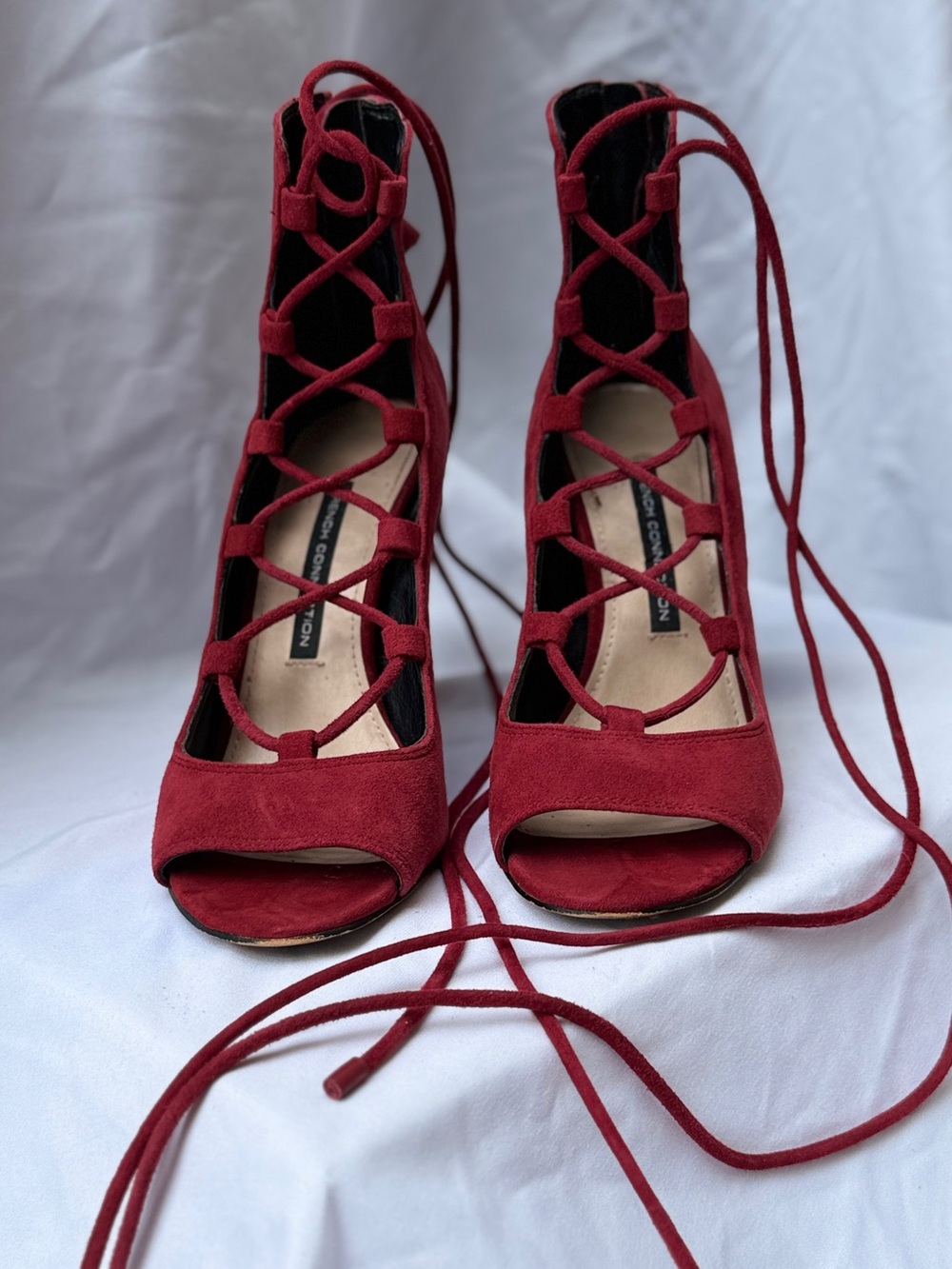 French Connection Red Lace-Up Open-Toe Heels